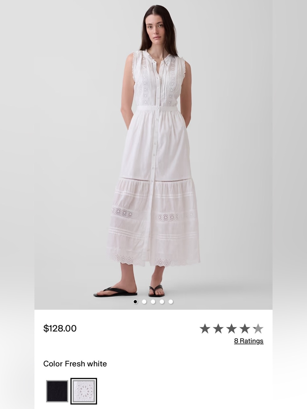 NWT! GAP White Lace-Trim Tiered Midi Shirtdress - Medium 🪂 - Picture 6 of 7